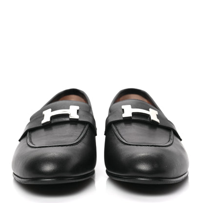 Hermes Goatskin Womens Paris Loafers 38.5 Black 2 of 7