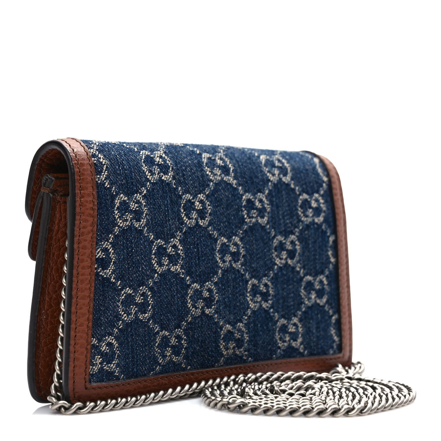 New Denim GG Monogram Dollar Calfskin Enamel Super Mini Dionysus Shoulder Bag Blue Tea Cuir Epilog Electric Blue