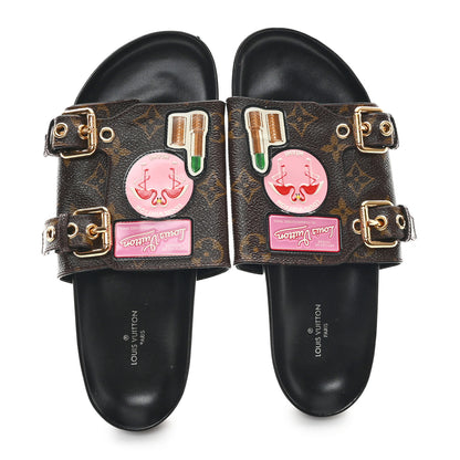 Louis Vuitton Monogram Patch Work World Tour Bom Dia Flat Mule 37 Black 2 of 9