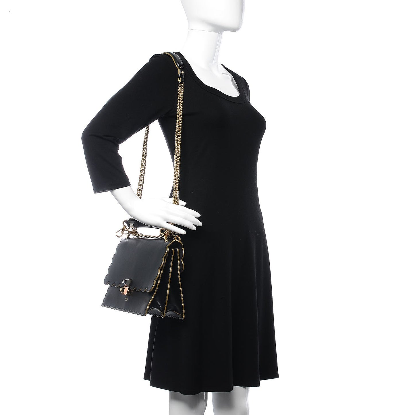 Vitello Liberty Scalloped Studded Kan I Shoulder Bag Black