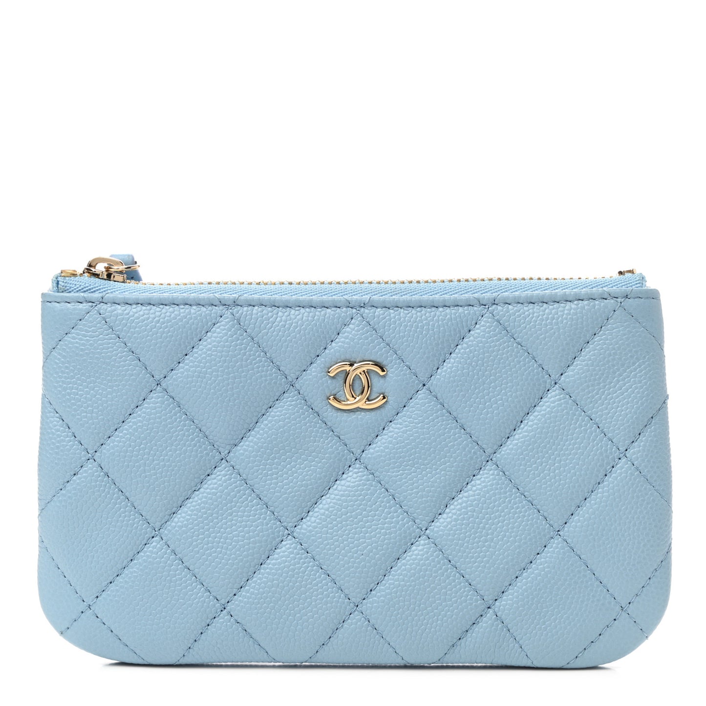 Iridescent Caviar Quilted Small Cosmetic Case Light Blue