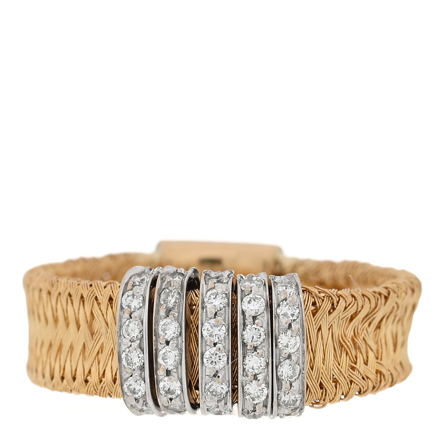 Roberto Coin 18K Yellow White Gold Diamond Silk Mesh Ring 48 4.5 1 of 4