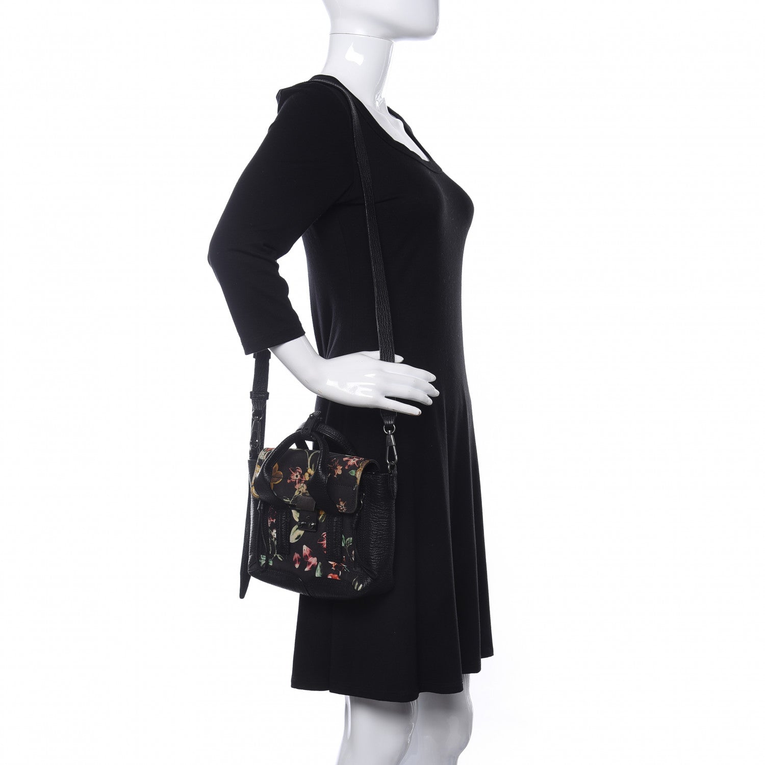 3.1 Phillip Lim Textured Calfskin Canvas Mini Floral Pashli Satchel Black Multicolor 2 of 12
