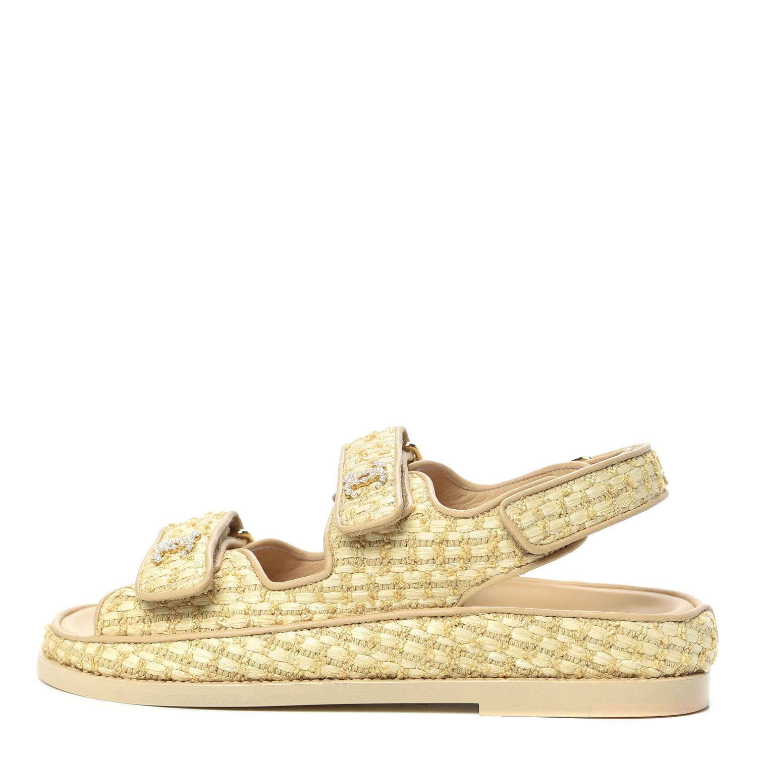 Chanel Braided Fabric Velcro Dad Sandals 36.5 Beige 1 of 9