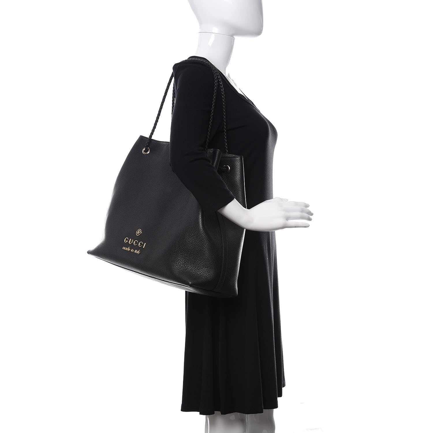 Gucci Calfskin Large Gifford Braided Handle Tote Black 2 of 10
