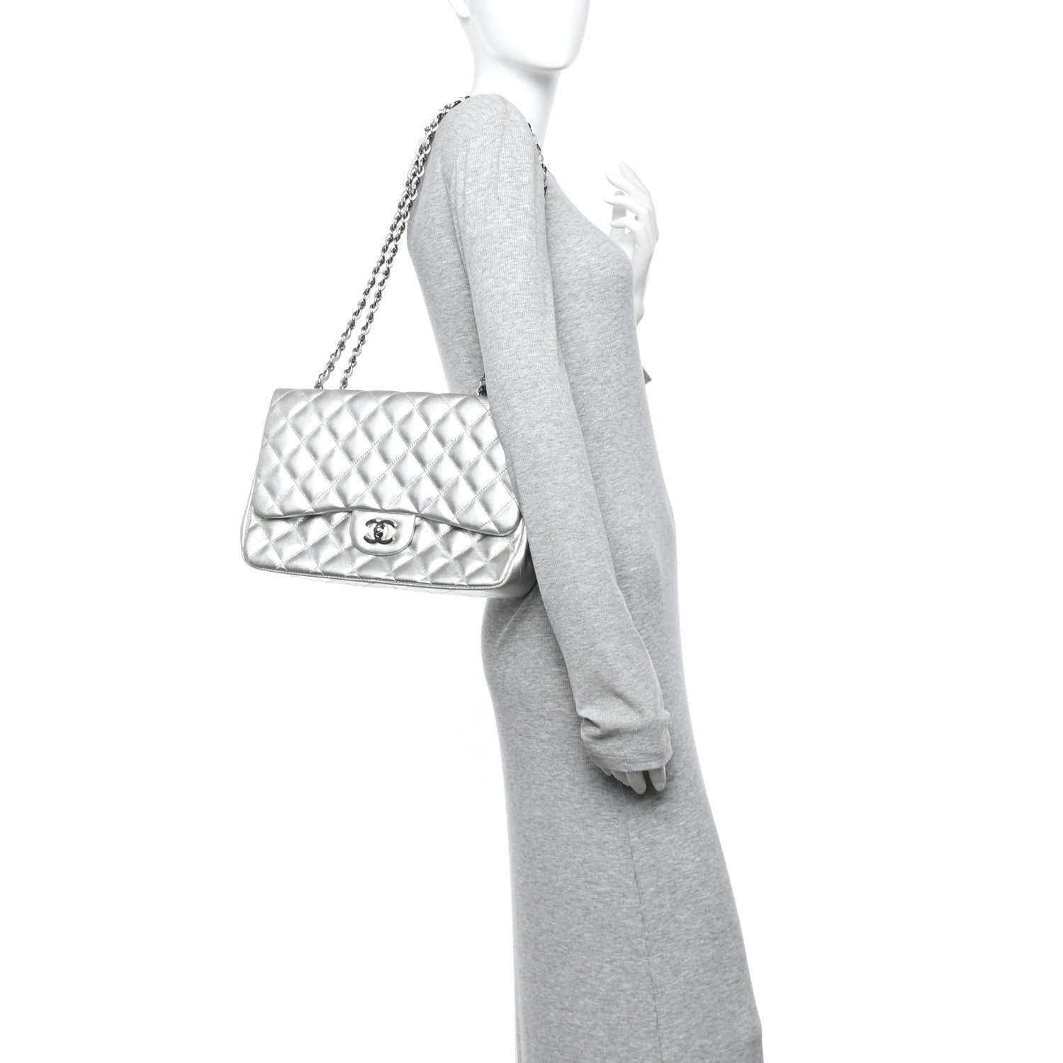 Chanel Metallic Lambskin Quilted Jumbo Single Flap Silver 1795922
