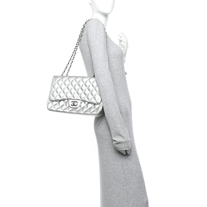 Chanel Metallic Lambskin Quilted Jumbo Single Flap Silver 2 of 11