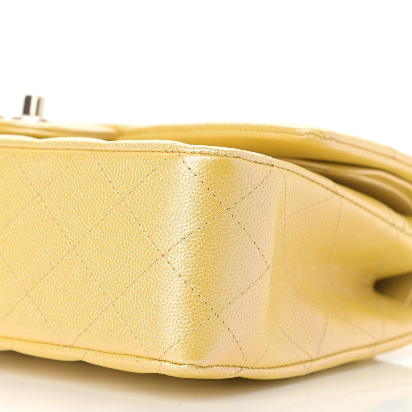 Iridescent Caviar Quilted Medium Double Flap Yellow