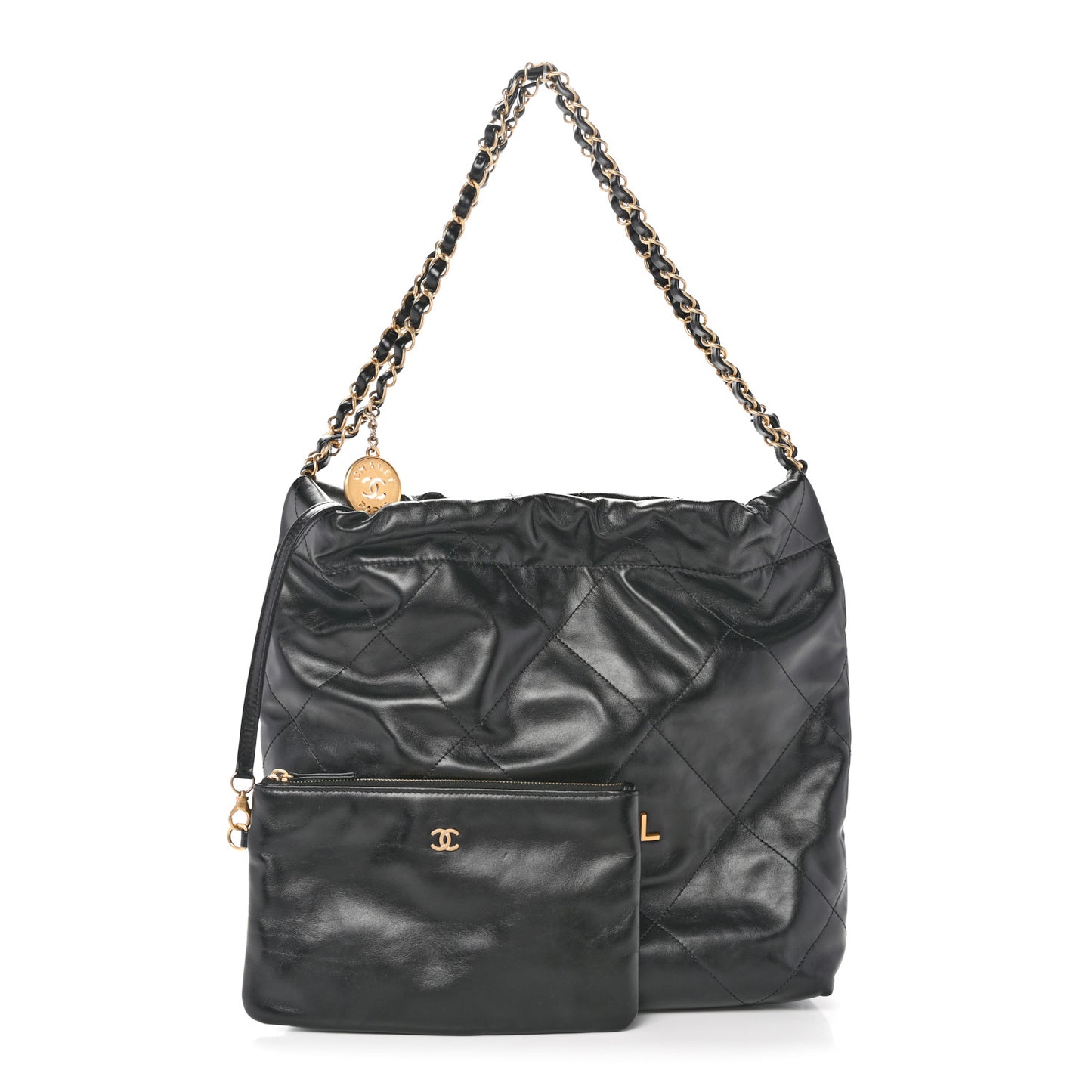 Shiny Calfskin Quilted Small Chanel 22 Black