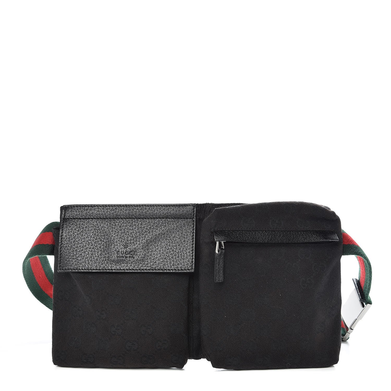 Gucci GG Monogram Web Double Pocket Belt Bag Black 1 of 12