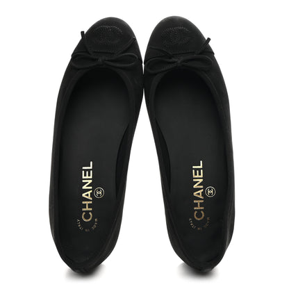 Chanel Suede Calfskin Cap Toe CC Ballerina Flats 36 Black 2 of 10