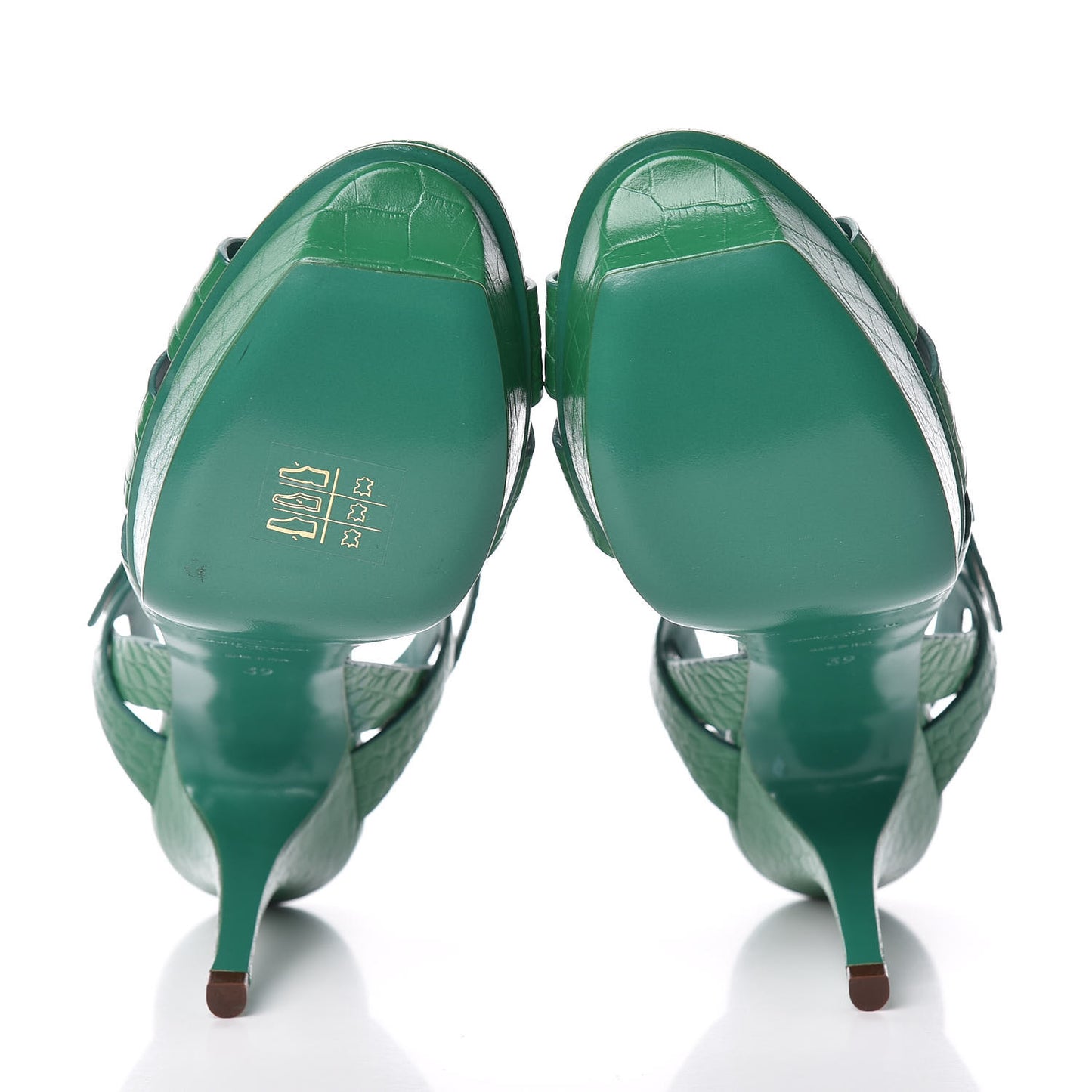 Calfskin Crocodile Embossed Tribute 75 Platform Sandals 39 Green