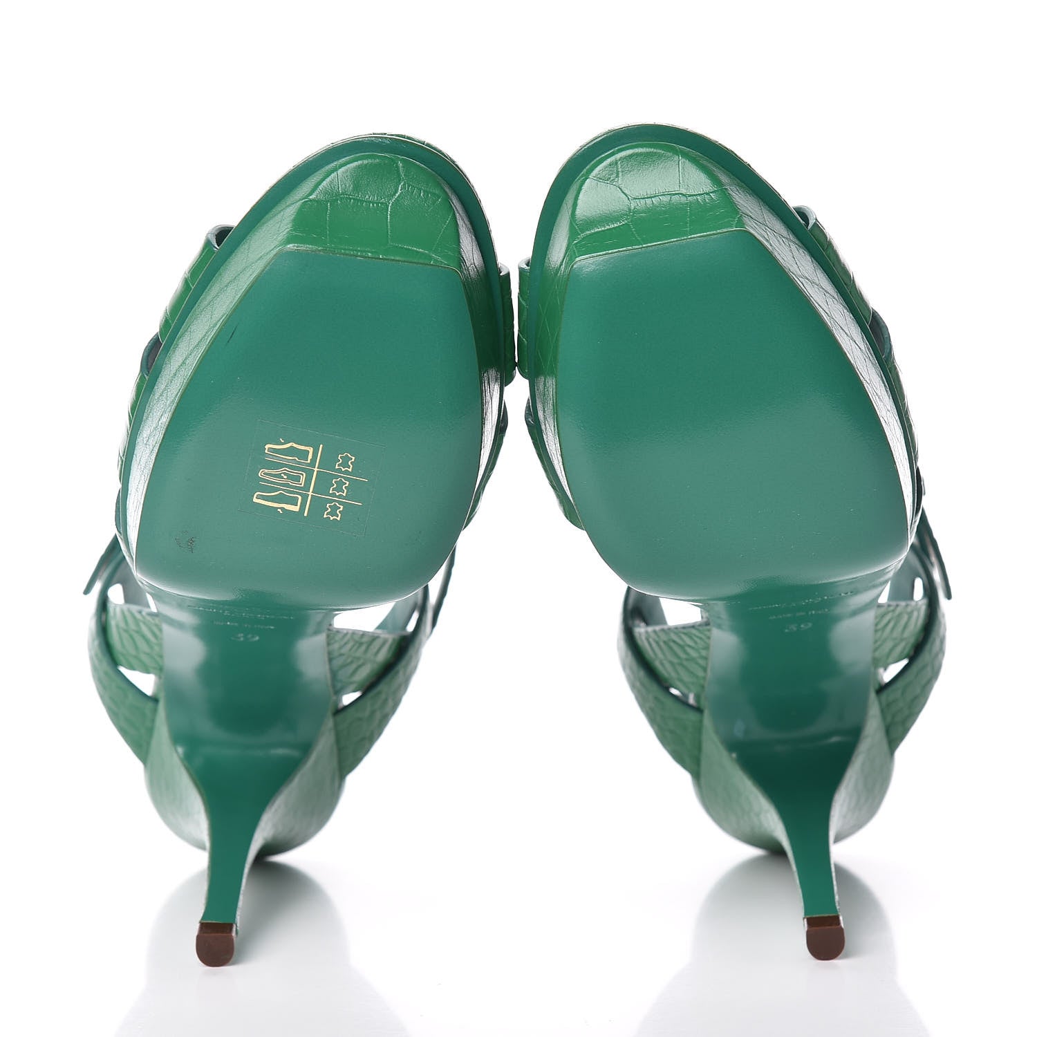 Saint Laurent Calfskin Crocodile Embossed Tribute 75 Platform Sandals 39 Green 5 of 8