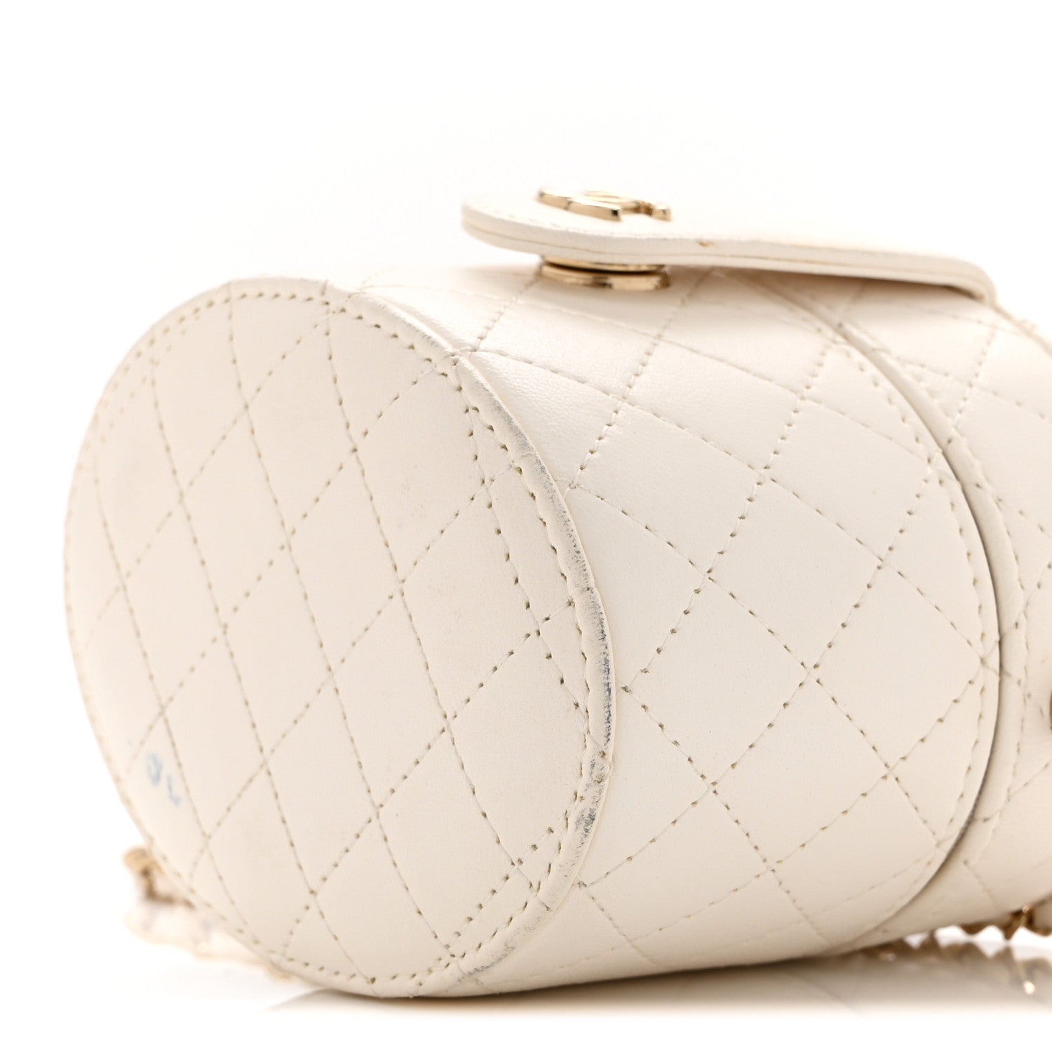 Chanel Lambskin Quilted Round Mini Vanity Case With Chain Case With Chain White 11 of 13