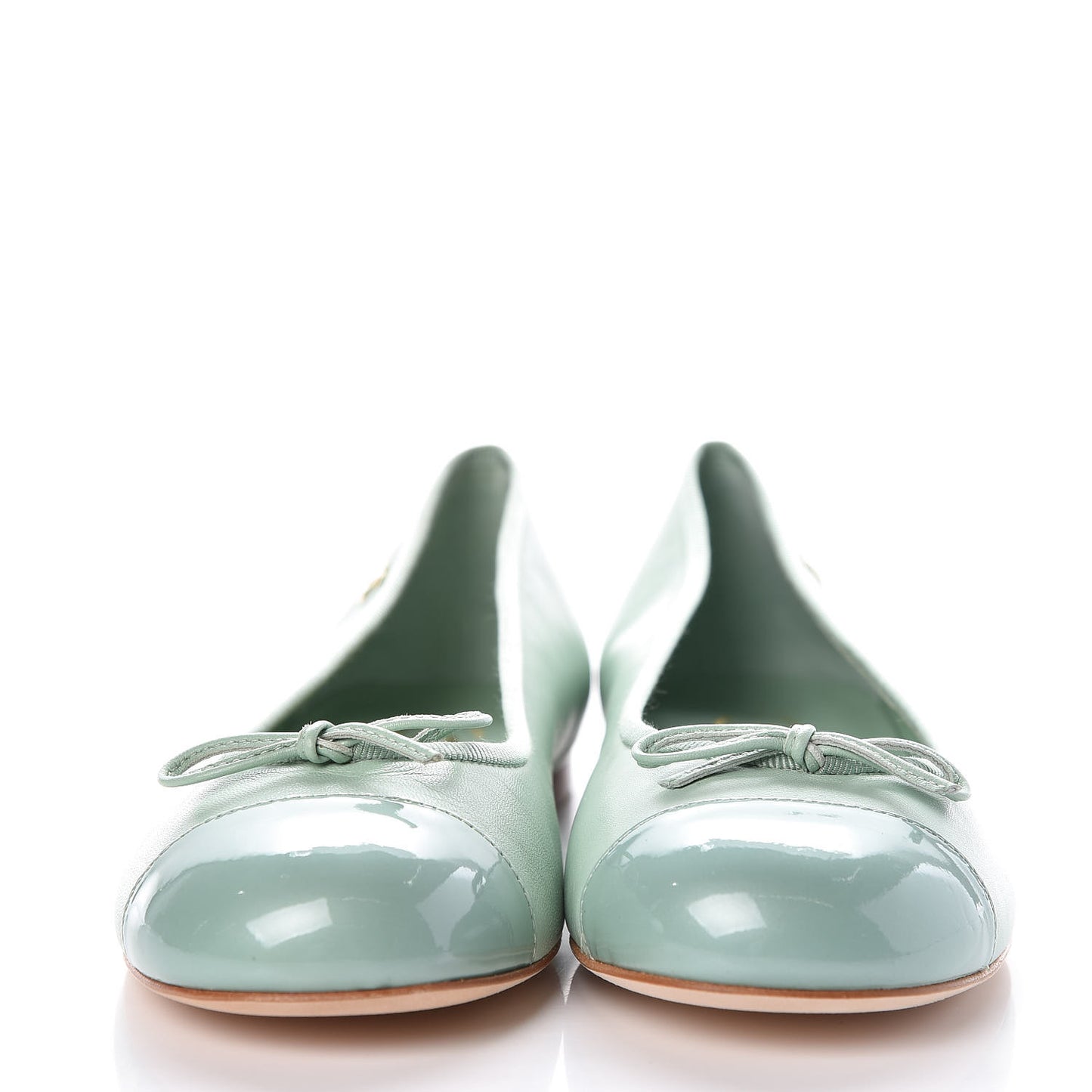 Lambskin Patent Cap Toe Ballerina Flats 37 Light Green