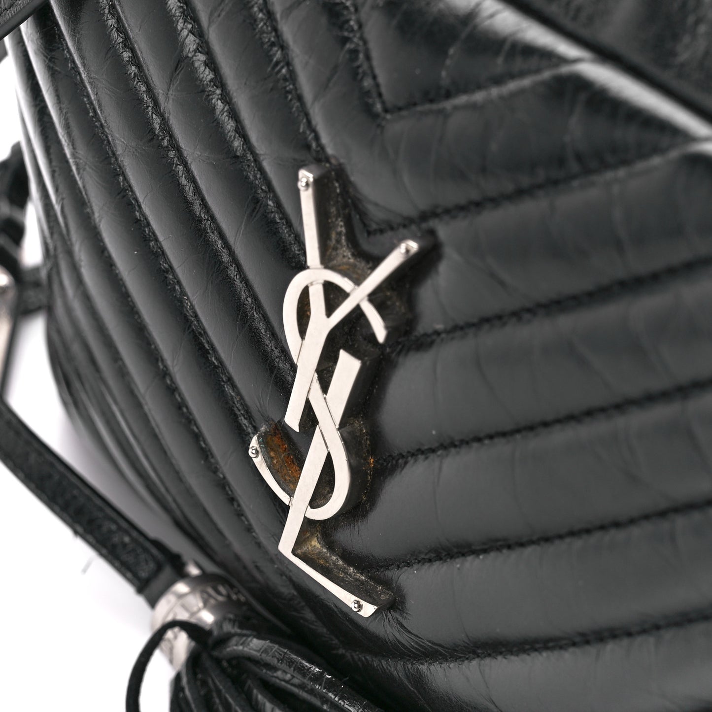Cracked Shiny Calfskin Matelasse Monogram Lou Camera Bag Black