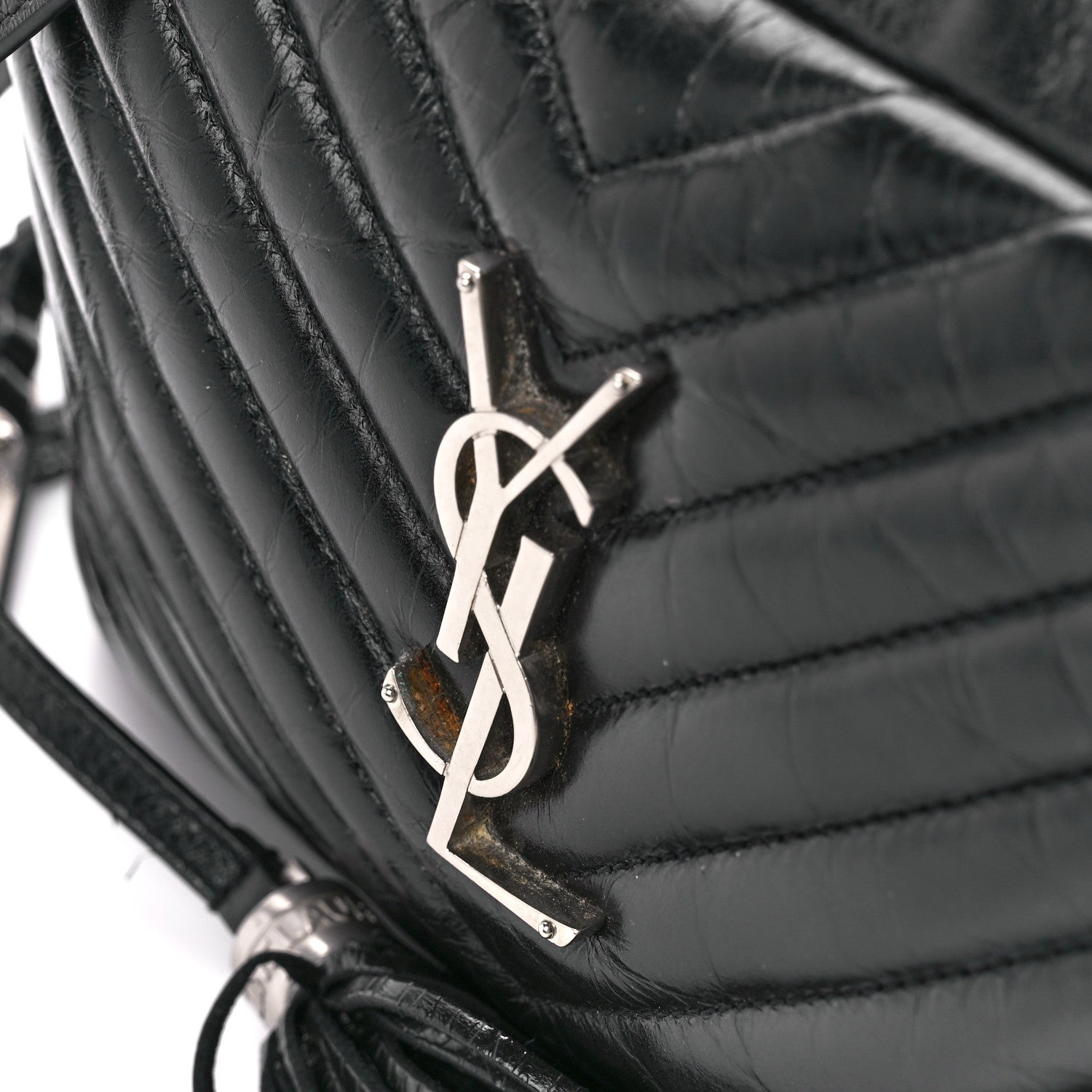 Saint Laurent Cracked Shiny Calfskin Matelasse Monogram Lou Camera Bag Black 13 of 13