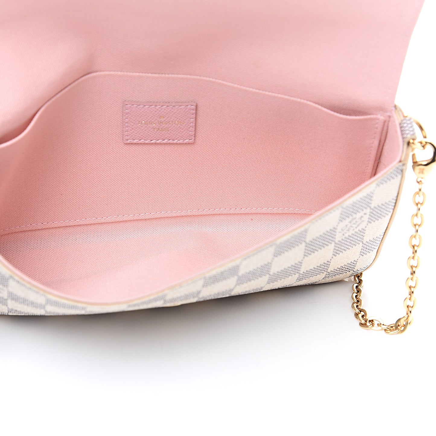 Damier Azur Pochette Felicie Chain Wallet Rose Ballerine