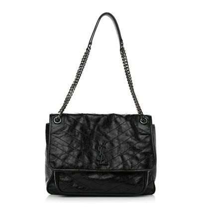 Saint Laurent Crinkled Calfskin Matelasse Monogram Large Niki Chain Satchel Black 1 of 10