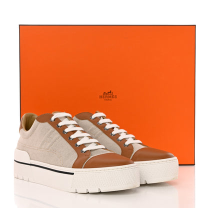 Hermes Canvas Calfskin Womens Voltage Sneakers 40 Prunoir Naturel 8 of 8