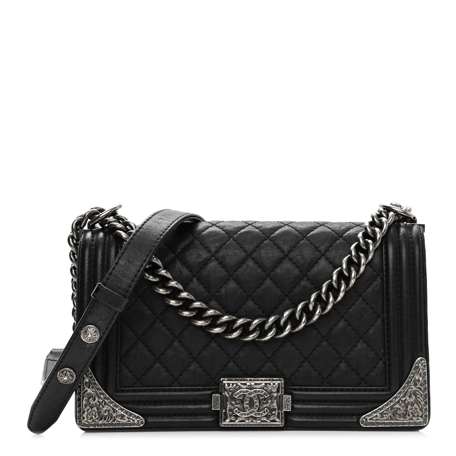 Chanel Calfskin Quilted Metal Embellished Paris Dallas Medium Boy Flap Black 1 of 9