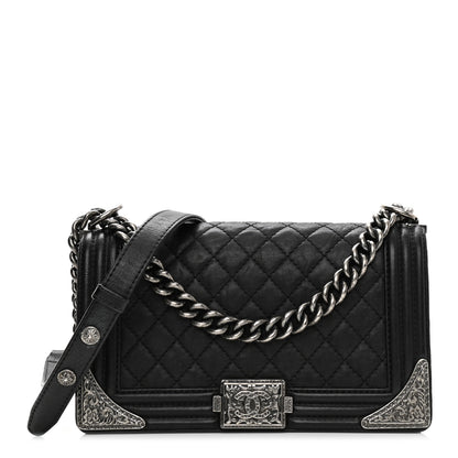 Chanel Calfskin Quilted Metal Embellished Paris Dallas Medium Boy Flap Black 1 of 9