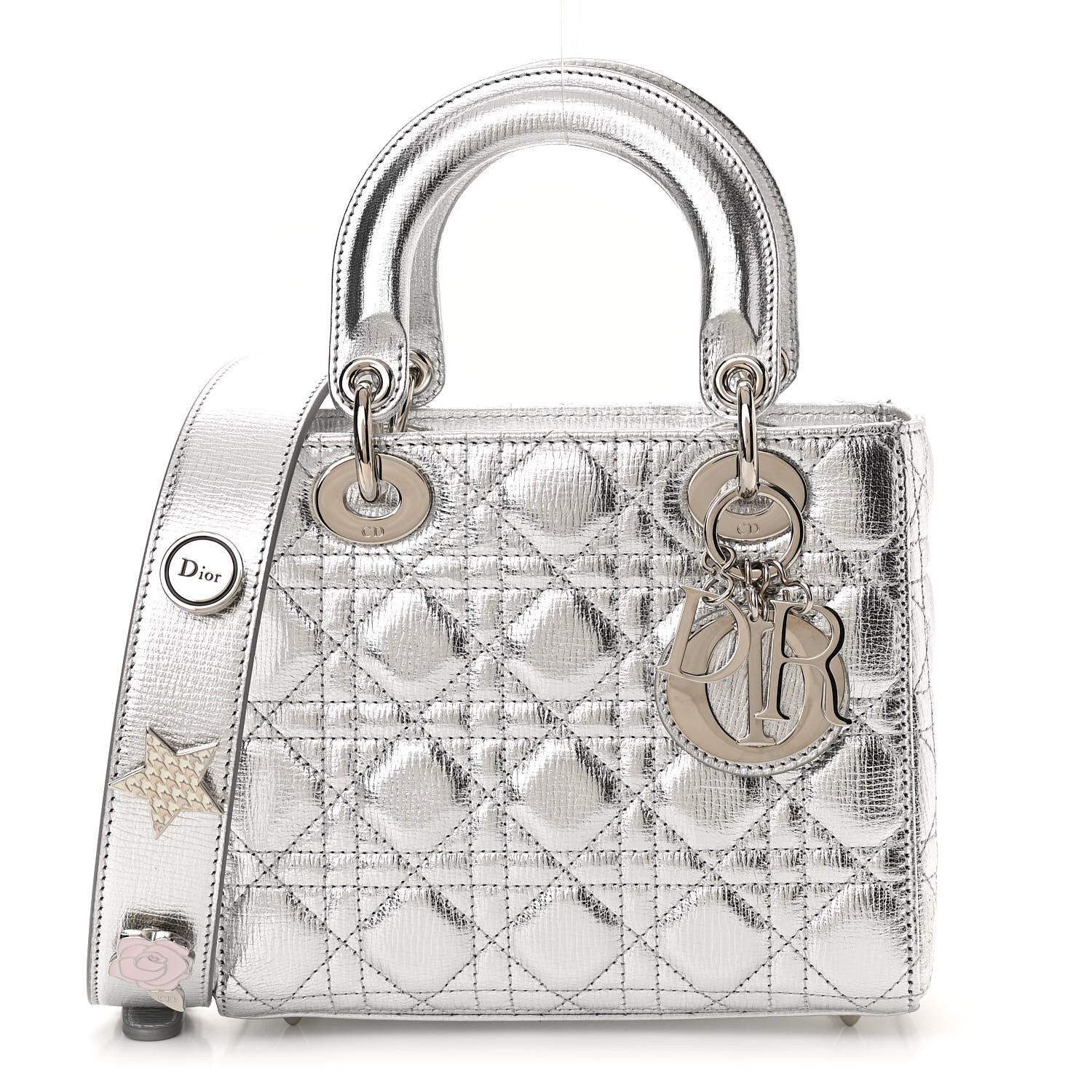 Christian Dior Metallic Grained Calfskin Cannage Small Lucky Badges My Lady Dior Silver 1 of 13