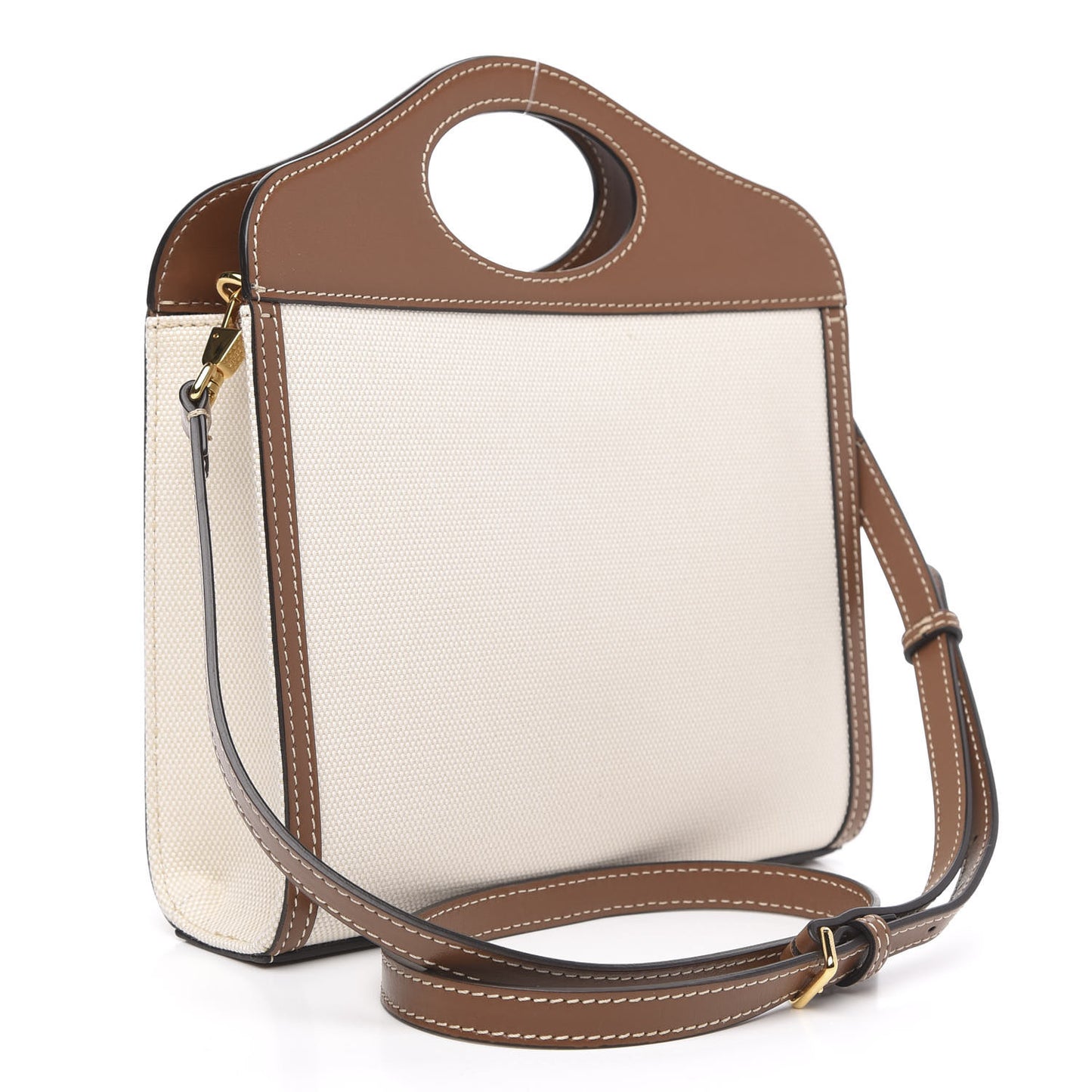 Canvas Smooth Calfskin Two Tone Mini Pocket Bag Natural Malt Brown