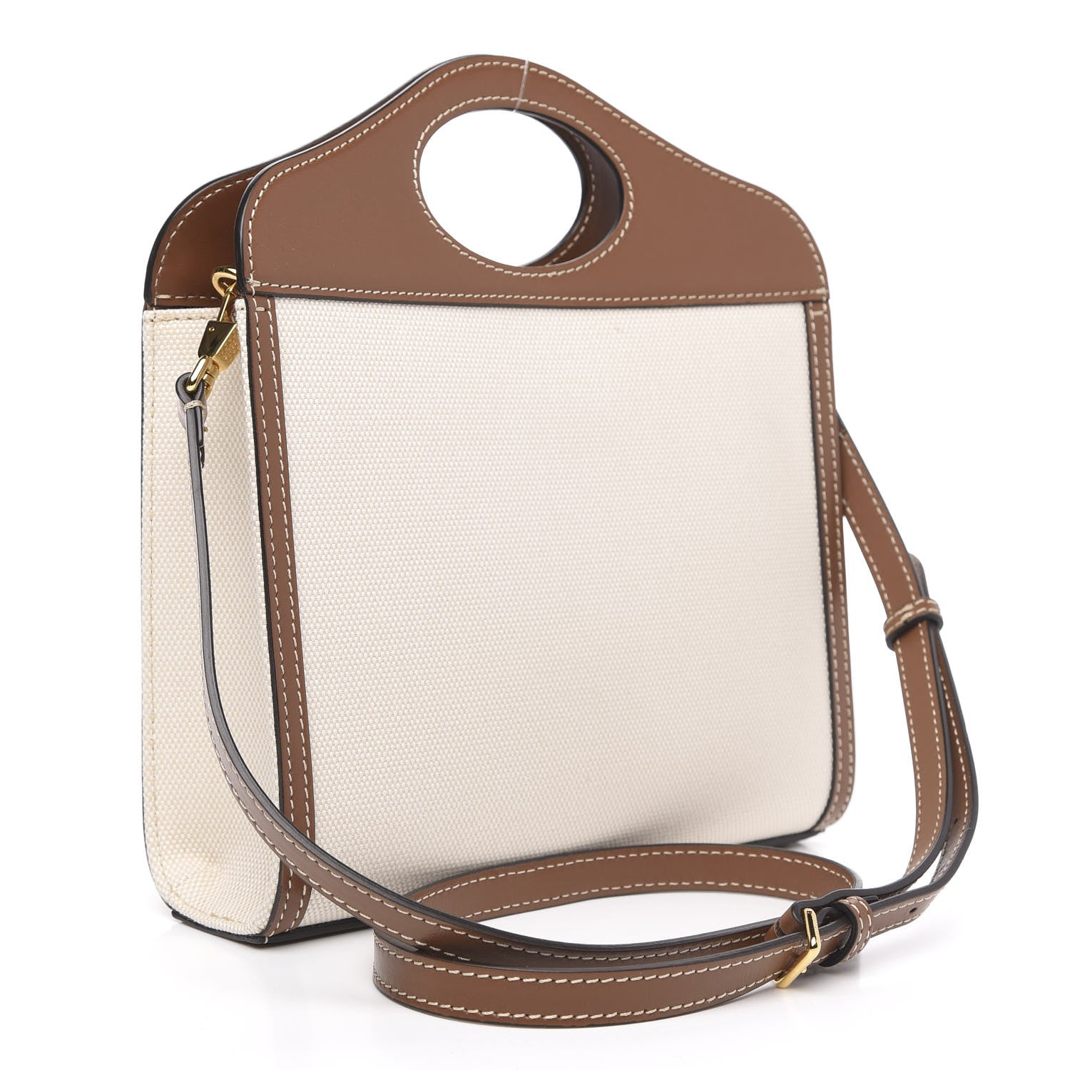 Burberry Canvas Smooth Calfskin Two Tone Mini Pocket Bag Natural Malt Brown 3 of 10