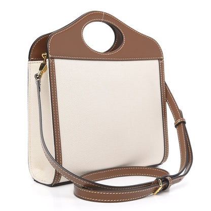 Burberry Canvas Smooth Calfskin Two Tone Mini Pocket Bag Natural Malt Brown 3 of 10