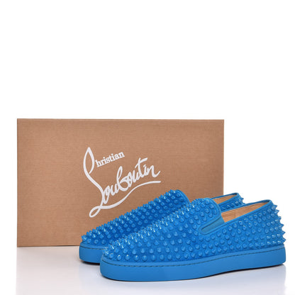 Christian Louboutin Veau Velours Spikes Mens Roller Boat Flat 39.5 Egyptian Blue 9 of 9