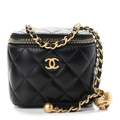 Chanel Lambskin Quilted Mini Pearl Crush Vanity Case With Chain Black 1 of 11