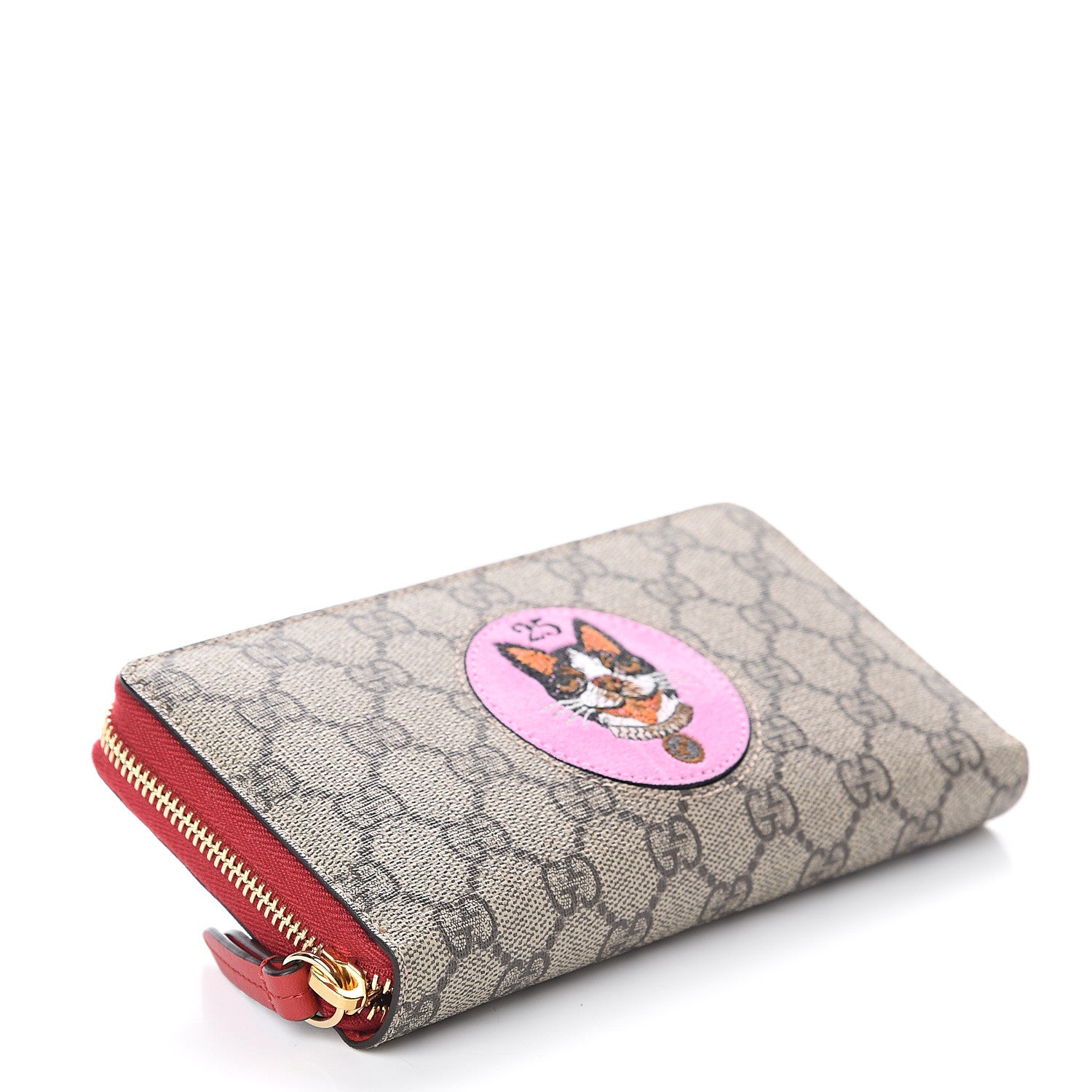 Gucci GG Supreme Monogram Bosco Patch Zip Around Wallet Beige Malva Hibiscus Red 3 of 5