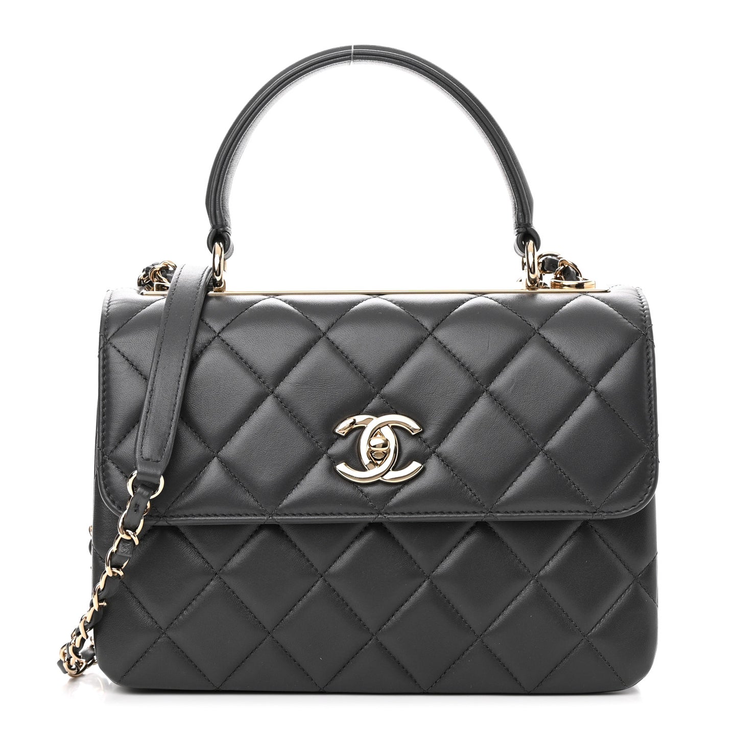 Lambskin Quilted Small Trendy CC Dual Handle Flap Bag Dark Grey