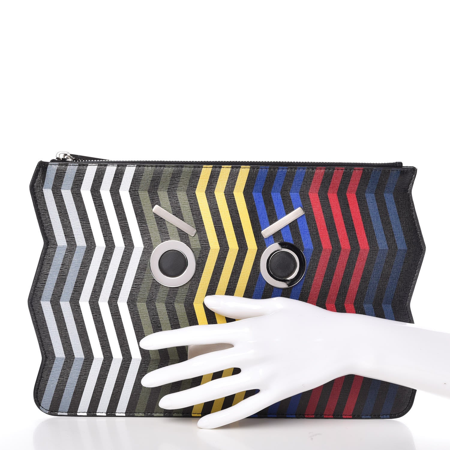Fendi Vitello Elite Chevron No Words Faces Pouch Multicolor Black 2 of 11