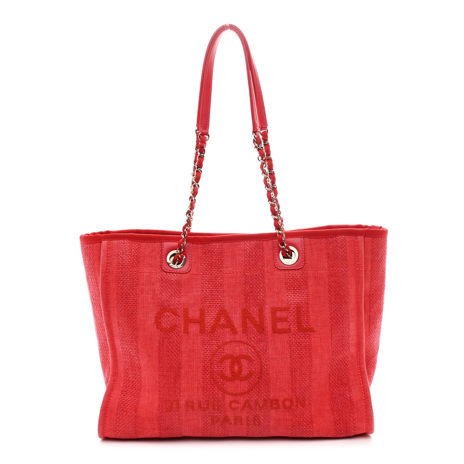 Chanel Mixed Fibers Striped Small Deauville Tote Red 1 of 10