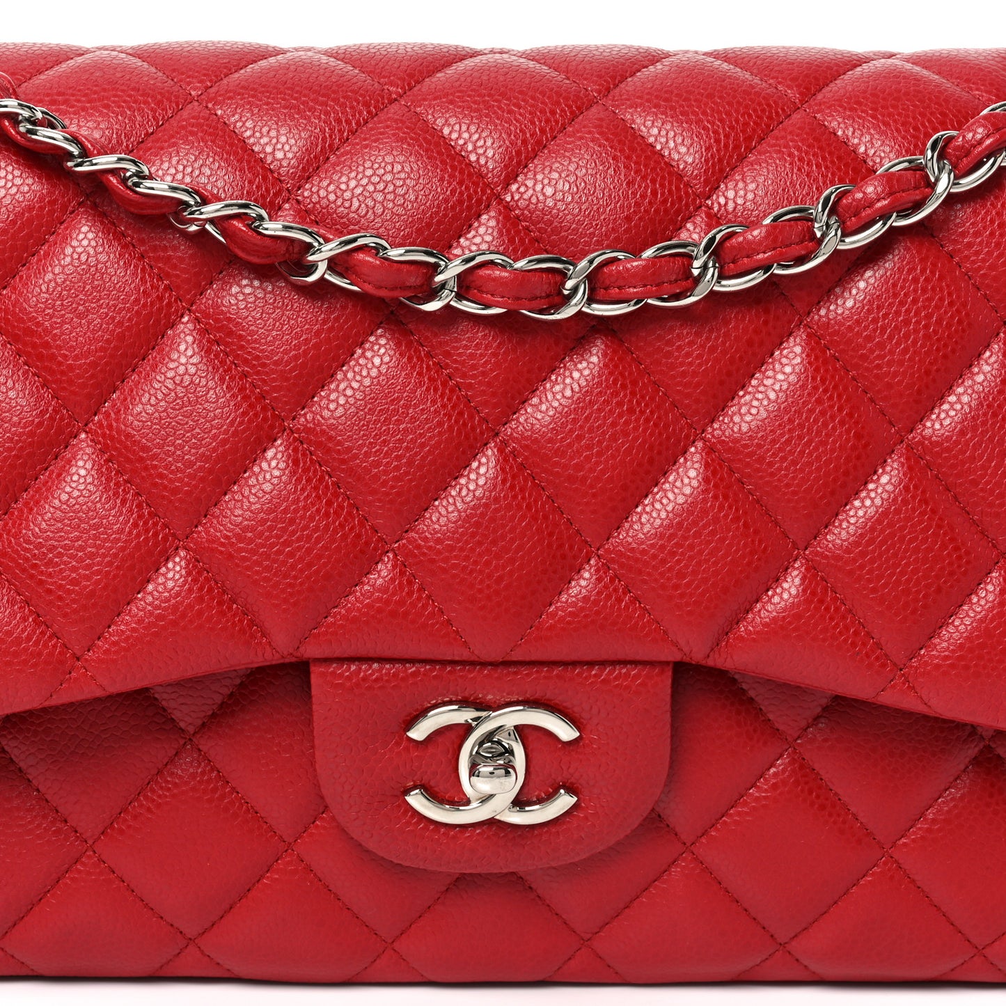 Caviar Quilted Jumbo Double Flap Red