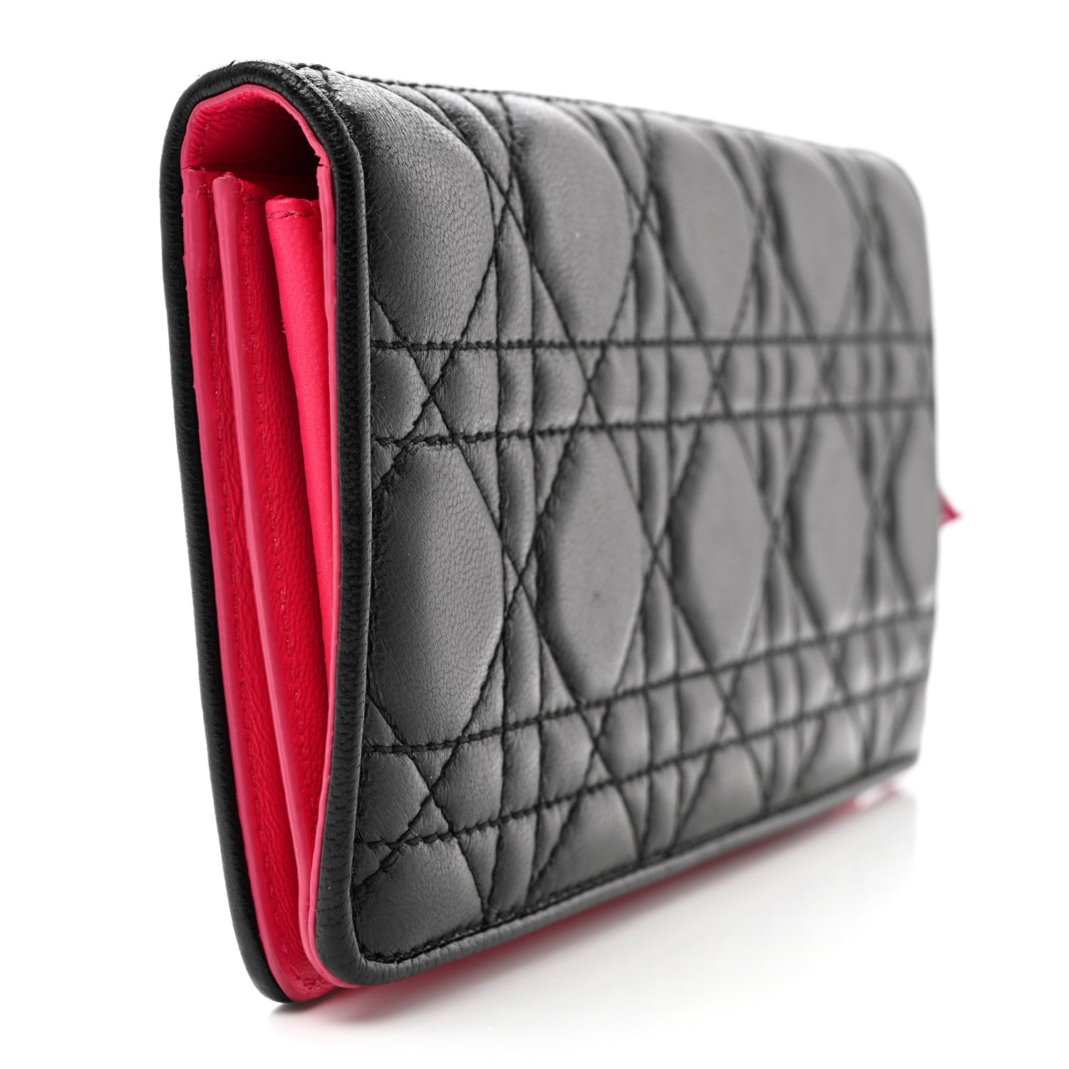 Christian Dior Lambskin Cannage Bi-Color Lady Dior Flap Card Holder Black Pink 3 of 10