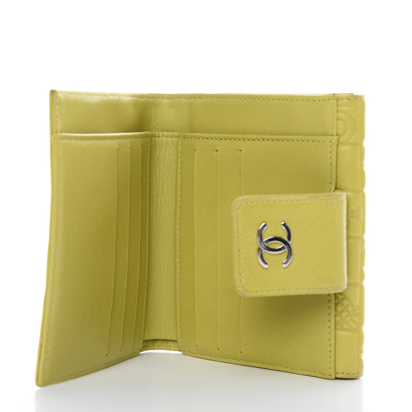 Lambskin Precious Symbols French Flap Wallet Chartreuse