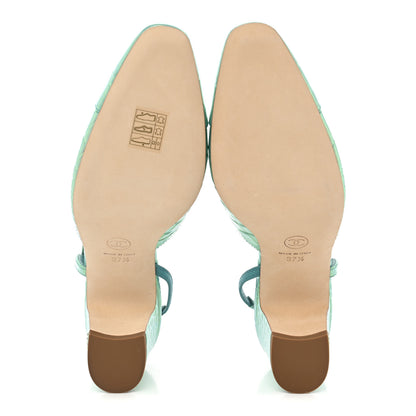 Chanel Iridescent Embossed Patent CC Cap Toe CC Slingback Pumps 37.5 Turquoise 6 of 10