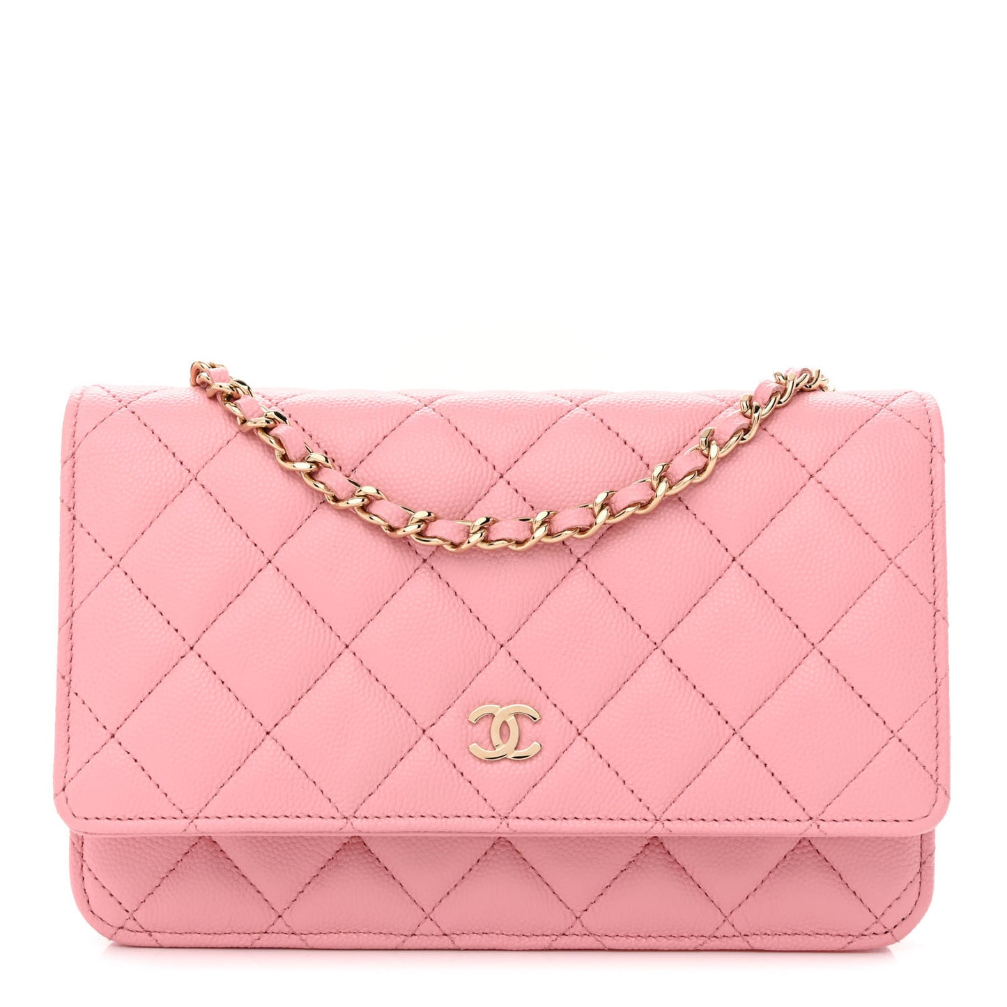 Caviar Quilted Wallet on Chain WOC Light Pink