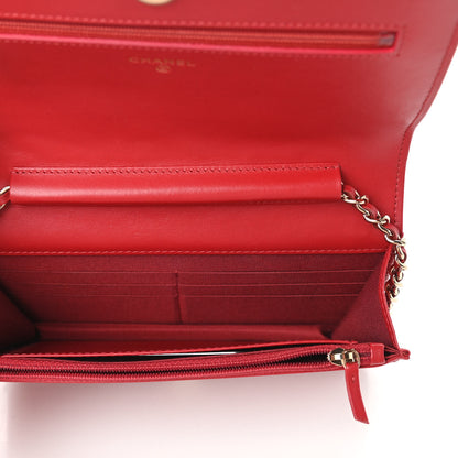 Chanel Caviar Camellia Embossed Wallet On Chain WOC Red 5 of 10