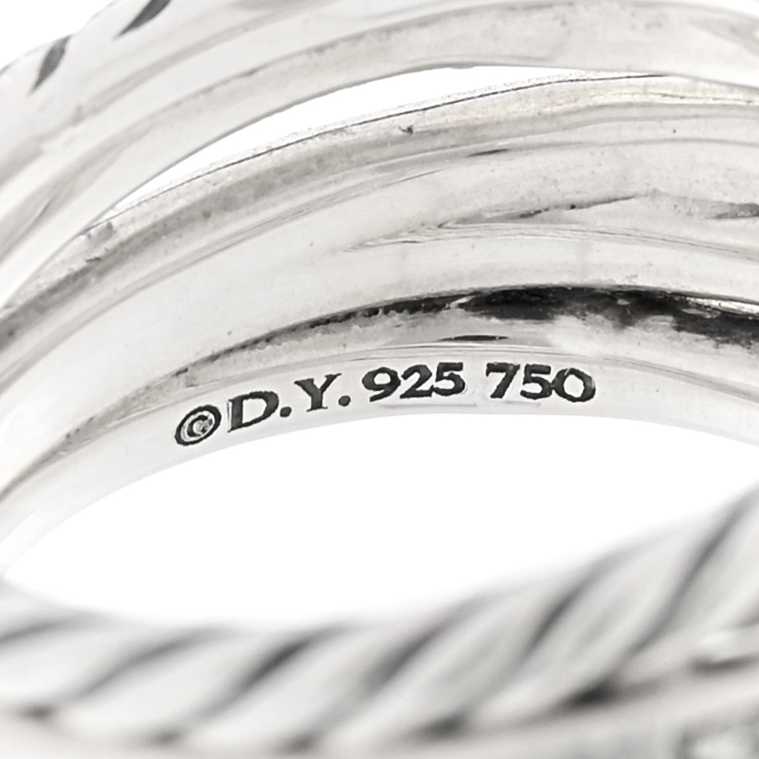 David Yurman Sterling Silver 18K Yellow Gold Diamond 11mm Wide Crossover Cable Ring 54 7 4 of 4