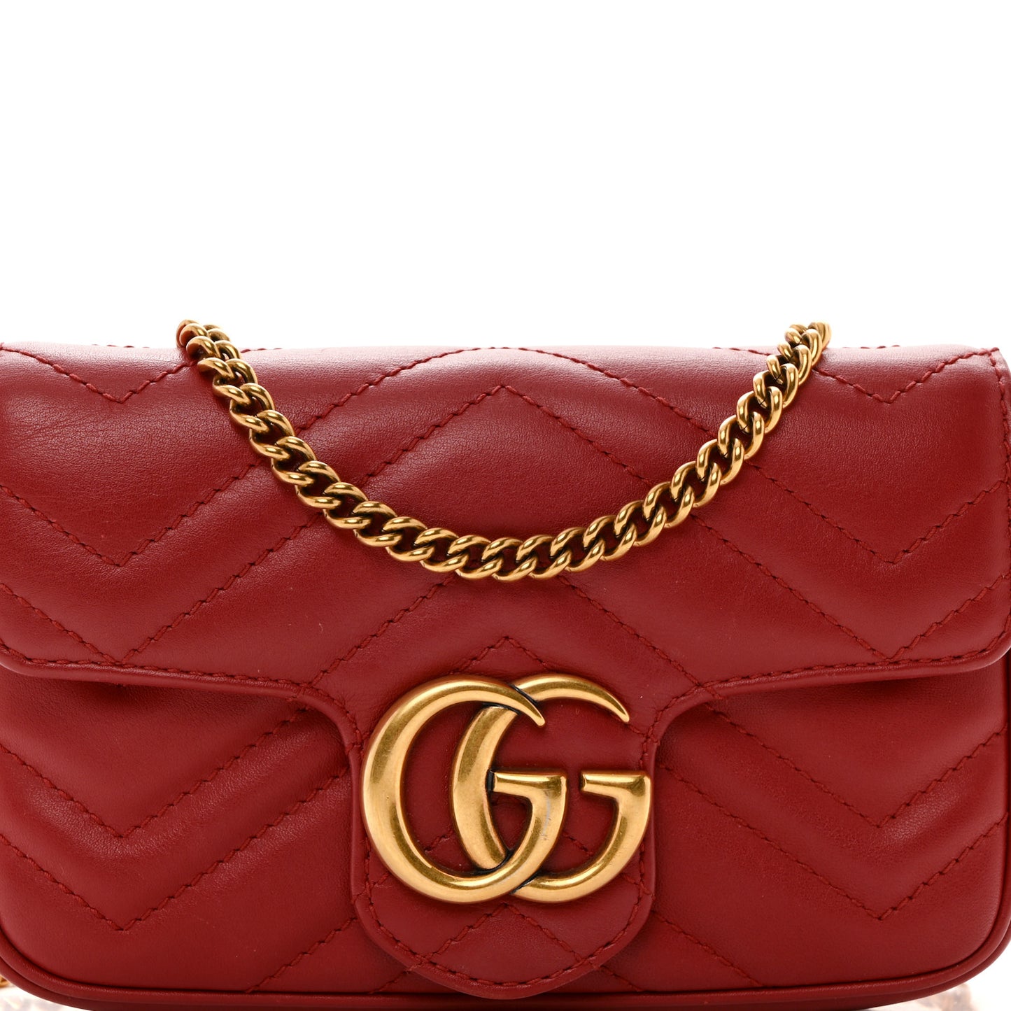 Calfskin Matelasse Super Mini GG Marmont Shoulder Bag Hibiscus Red