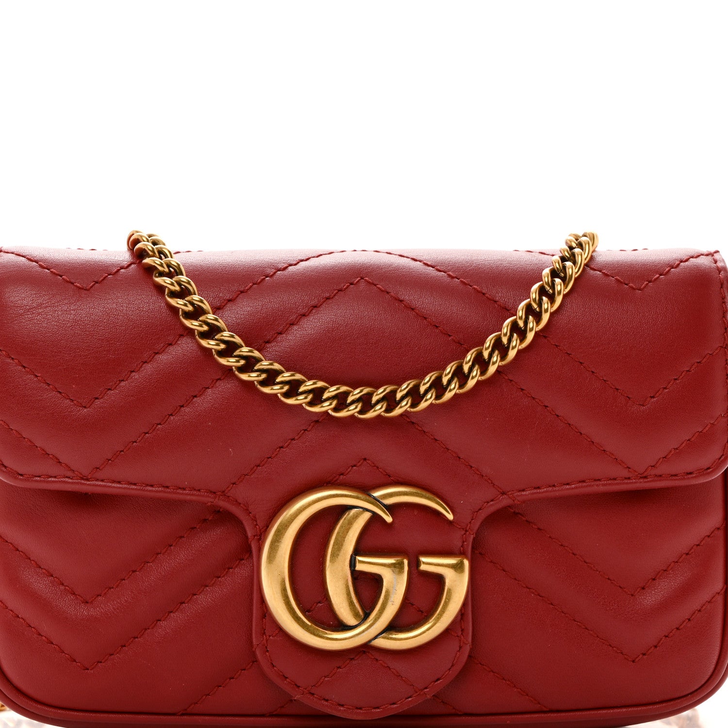 Gucci Calfskin Matelasse Super Mini GG Marmont Shoulder Bag Hibiscus Red 8 of 10