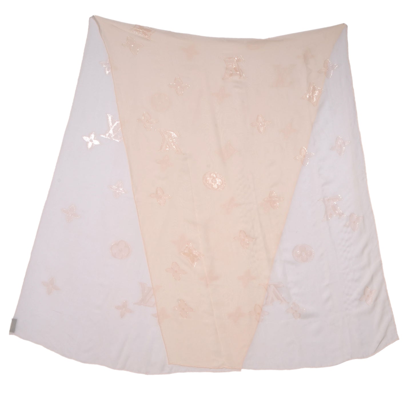Silk Polyamide Glitter Monogram Stole Beige