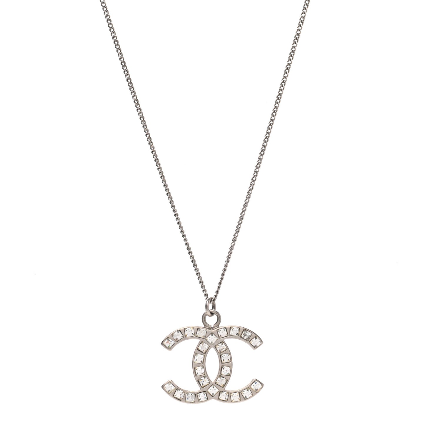 Baguette Crystal CC Necklace Silver