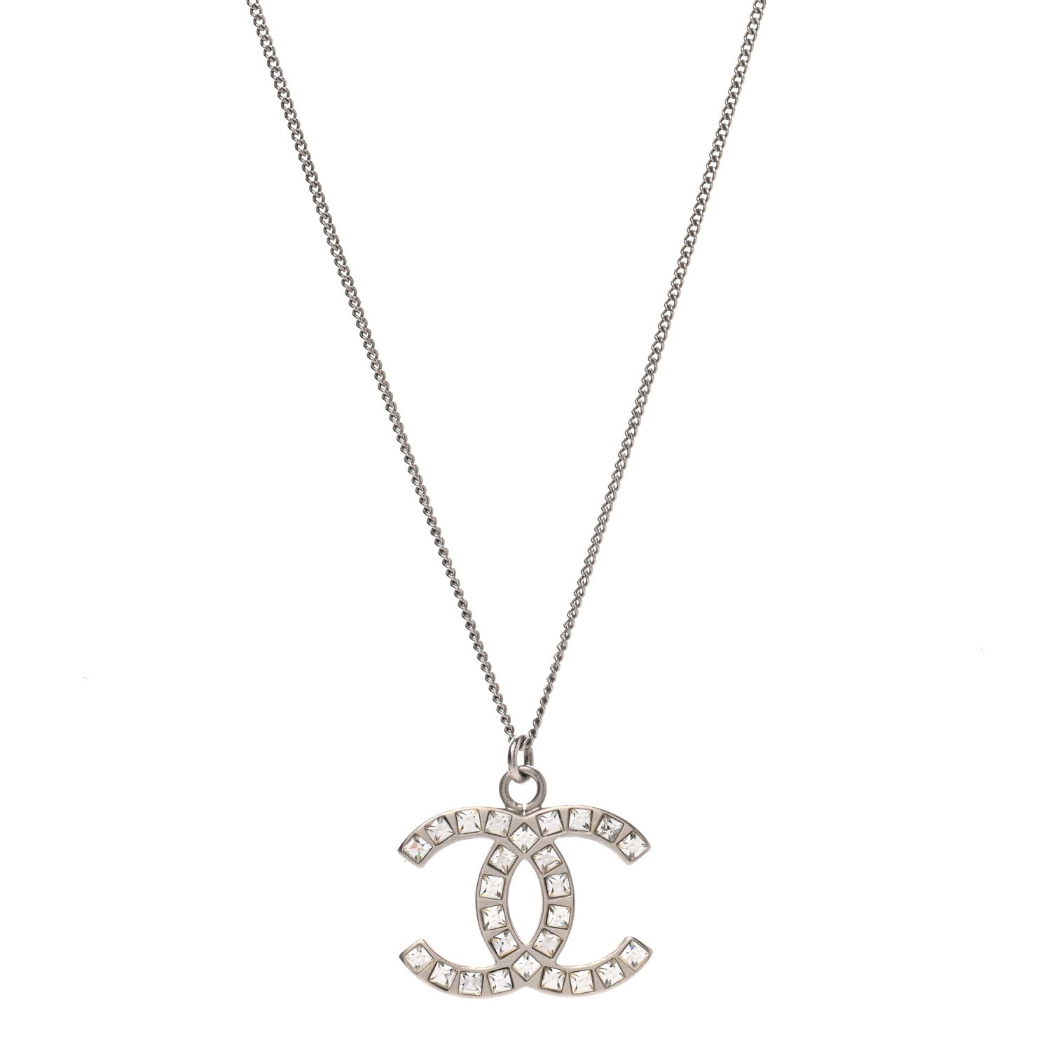 Chanel Baguette Crystal CC Necklace Silver 1 of 4