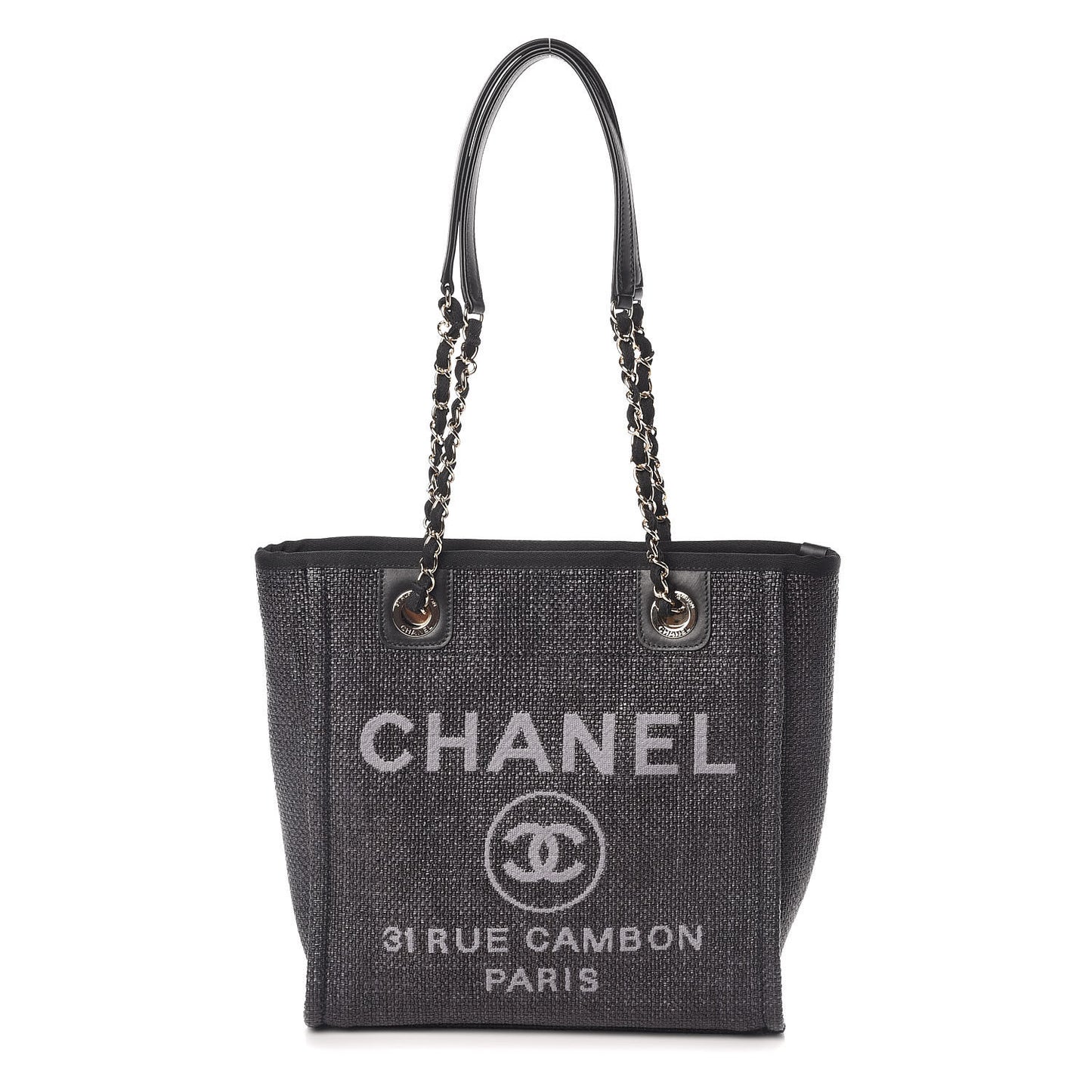 Woven Straw Raffia Mini Deauville Tote Black