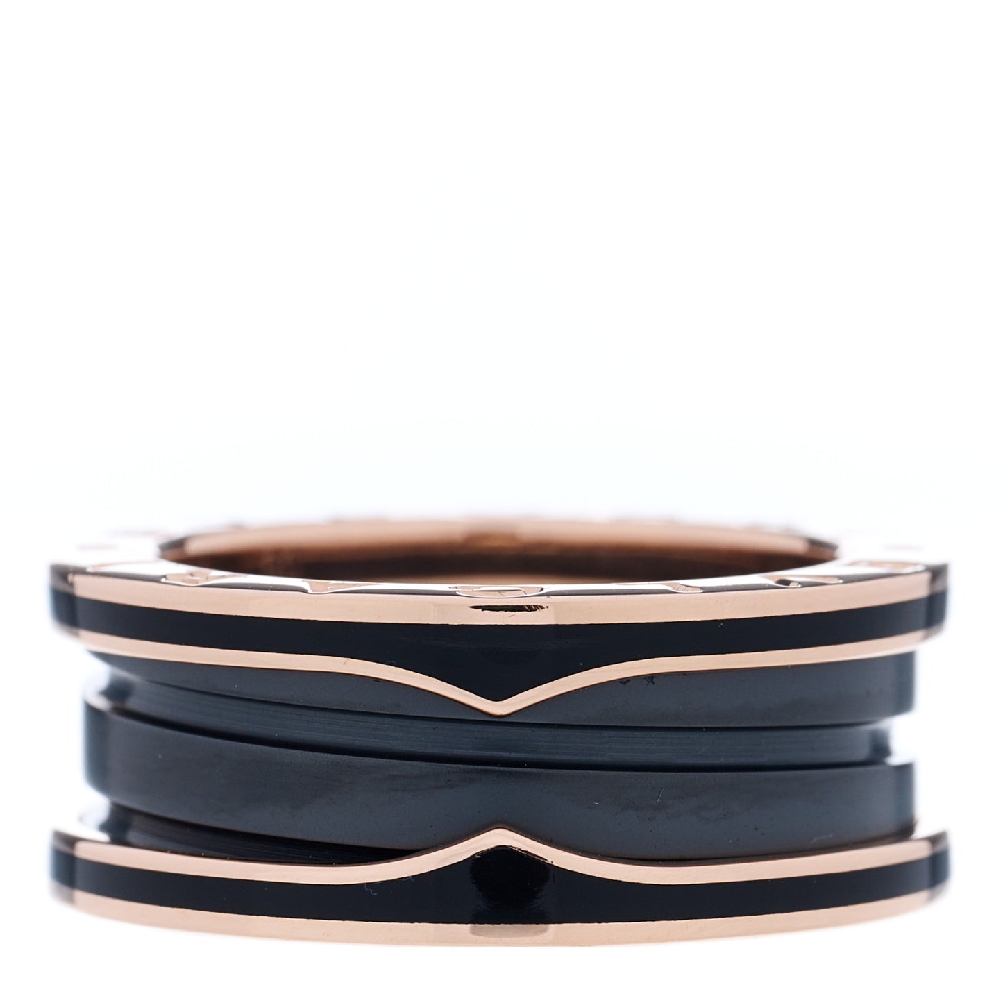 18K Rose Gold Black Ceramic Matte B.Zero1 Two-Band Ring 50 5.25